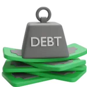 A weighing scale showing debt outweighing cash, symbolizing the importance of balance in financial planning.