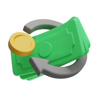 Financial planning icon showing money exchange with rupee and coin.