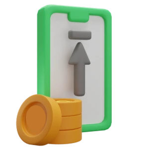Financial planning using mobile payments with upward arrow and rupee coins