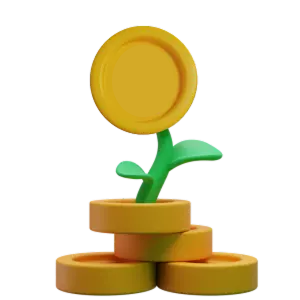 A plant growing beside an Indian rupee coin, symbolizing growth and savings in financial